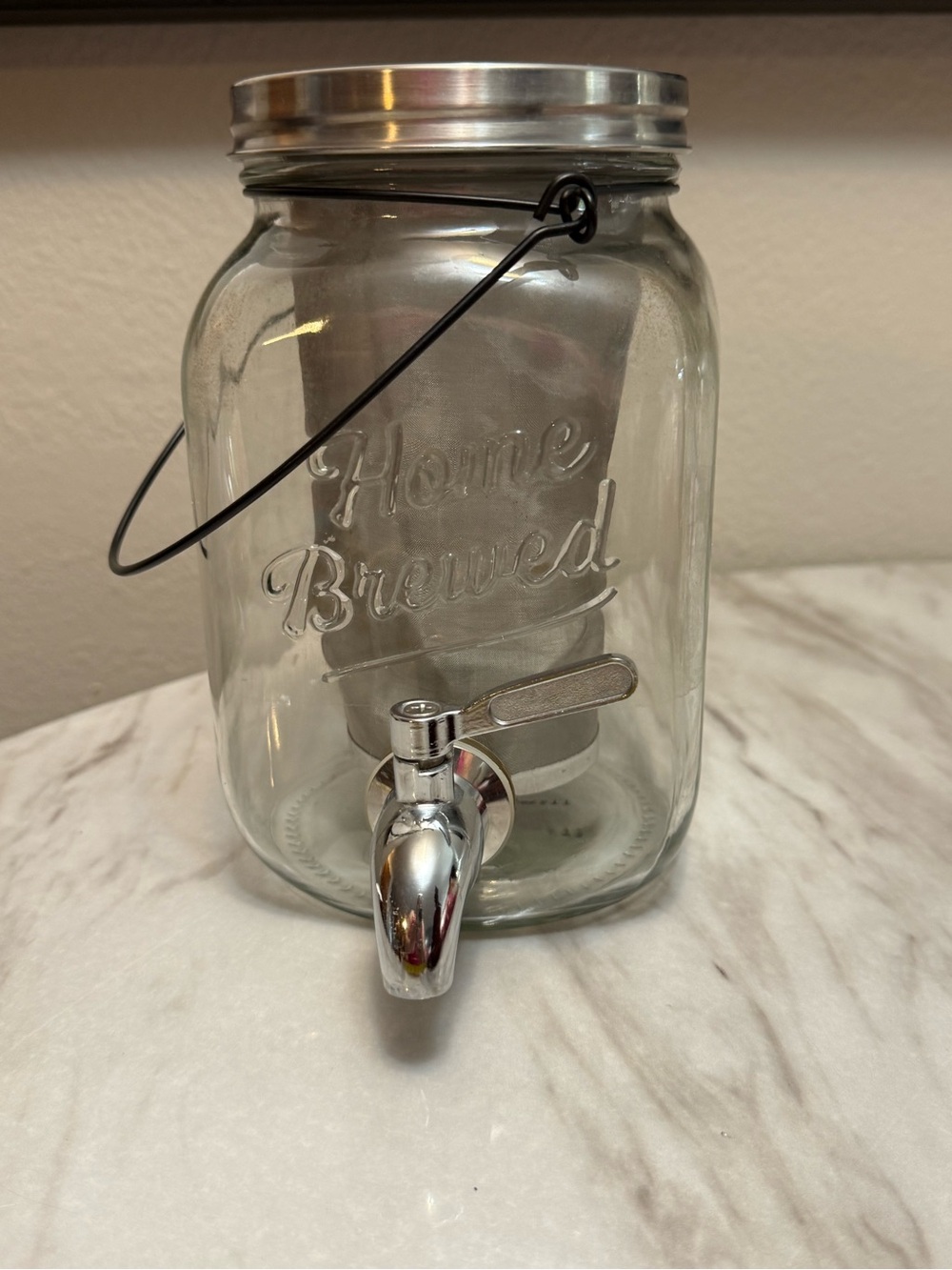 Willow & Everett Clear Glass Beverage Jug Dispenser w/ Spigot Metal Lid 100 oz